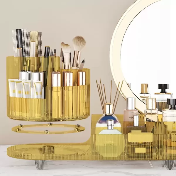 imageMakeup Organizer Countertop 360Rotating Makeup Organizer for Vanity  Make Up ampamp Jewelry Storage Cosmetic Storage Holder with Makeup Brush Holder and Jewelry Storage 3 Tiers BlackAmber