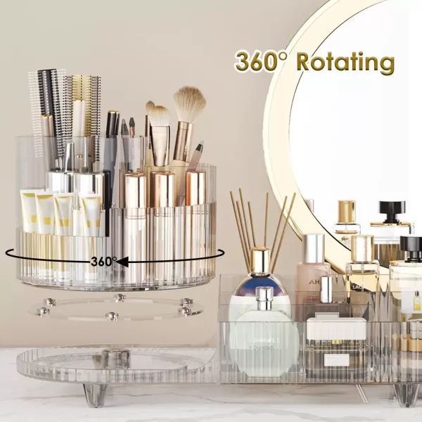 imageMakeup Organizer Countertop 360Rotating Makeup Organizer for Vanity  Make Up ampamp Jewelry Storage Cosmetic Storage Holder with Makeup Brush Holder and Jewelry Storage 3 Tiers Creamtransparent