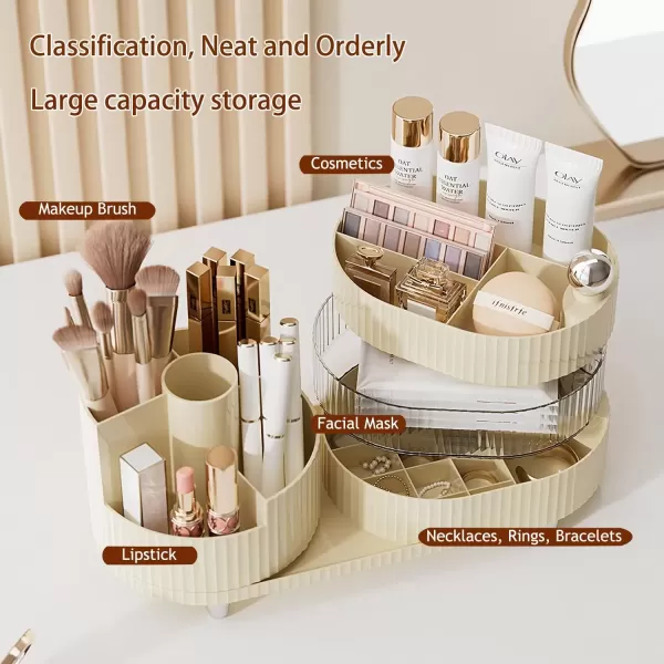 imageMakeup Organizer Countertop 360Rotating Makeup Organizer for Vanity  Make Up ampamp Jewelry Storage Cosmetic Storage Holder with Makeup Brush Holder and Jewelry Storage 3 Tiers Cream3 Tier Cream