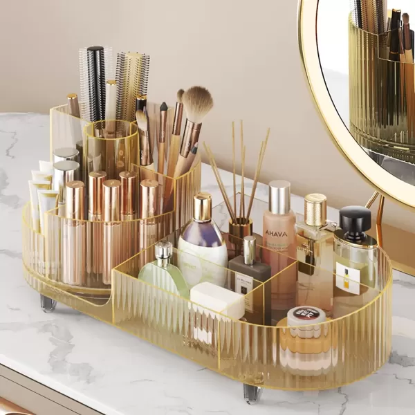 imageMakeup Organizer Countertop 360Rotating Makeup Organizer for Vanity  Make Up ampamp Jewelry Storage Cosmetic Storage Holder with Makeup Brush Holder and Jewelry Storage 3 Tiers BlackAmber
