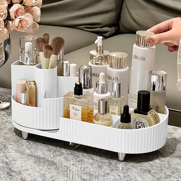 imageMakeup Organizer Countertop 360Rotating Makeup Organizer for Vanity  Make Up ampamp Jewelry Storage Cosmetic Storage Holder with Makeup Brush Holder and Jewelry Storage 3 Tiers CreamWhite