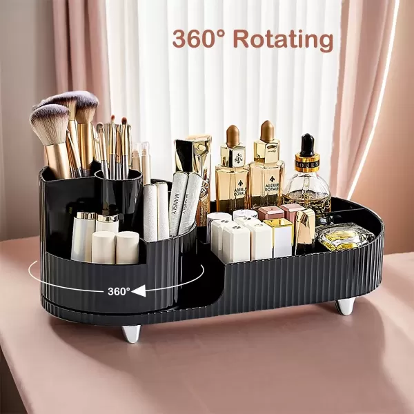 imageMakeup Organizer Countertop 360Rotating Makeup Organizer for Vanity  Make Up ampamp Jewelry Storage Cosmetic Storage Holder with Makeup Brush Holder and Jewelry Storage 3 Tiers BlackBlack