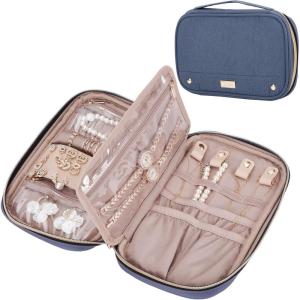 imageNISHEL Travel Jewelry Case Holiday Organizer for Necklaces Earrings Rings Bracelets Watch BlackAegeanBlue