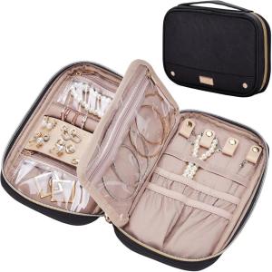 imageNISHEL Travel Jewelry Case Holiday Organizer for Necklaces Earrings Rings Bracelets Watch BlackBlack