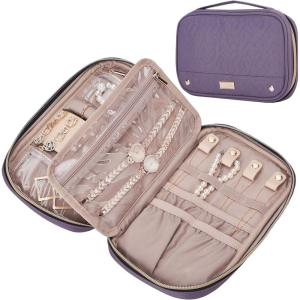 imageNISHEL Travel Jewelry Case Holiday Organizer for Necklaces Earrings Rings Bracelets Watch BlackPurple