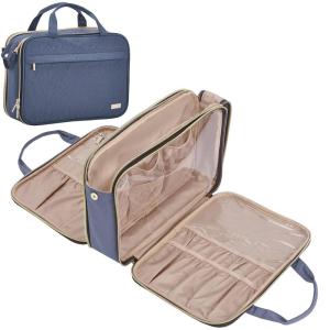 imageNISHEL Travel Makeup Bag Stand Up Portable Cosmetic Organizer Cosmetic Case for TravelSize Toiletries PinkAegeanBlue