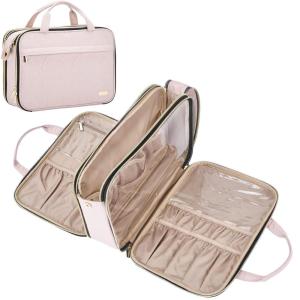 imageNISHEL Travel Makeup Bag Stand Up Portable Cosmetic Organizer Cosmetic Case for TravelSize Toiletries PinkPink