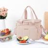 imageNISHEL Lunch Bag for Women Insulated Leakproof Cooler Case with Detachable Shoulder Strap ampamp Multiple Pocket EasyClean PEVA Lining Puffy Design for Work Pink