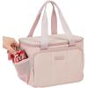 imageNISHEL Lunch Bag for Women Insulated Leakproof Cooler Case with Detachable Shoulder Strap ampamp Multiple Pocket EasyClean PEVA Lining Puffy Design for Work Pink