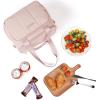 imageNISHEL Lunch Bag for Women Insulated Leakproof Cooler Case with Detachable Shoulder Strap ampamp Multiple Pocket EasyClean PEVA Lining Puffy Design for Work Pink