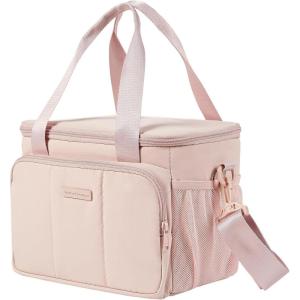 imageNISHEL Lunch Bag for Women Insulated Leakproof Cooler Case with Detachable Shoulder Strap ampamp Multiple Pocket EasyClean PEVA Lining Puffy Design for Work Pink