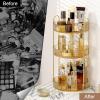 image360 Rotating Makeup Organizer for Vanity Bathroom Countertop Spinning Perfume Organizer HighCapacity Cosmetic and Skincare Dresser Make Up Holder Rack 2 Tiers YellowHonorable Gold
