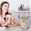 image360 Rotating Makeup Organizer for Vanity Bathroom Countertop Spinning Perfume Organizer HighCapacity Cosmetic and Skincare Dresser Make Up Holder Rack 2 Tiers YellowClassic Grey