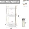 image360 Rotating Makeup Organizer for Vanity Bathroom Countertop Spinning Perfume Organizer HighCapacity Cosmetic and Skincare Dresser Make Up Holder Rack 2 Tiers GreyPearl White