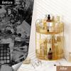 image360 Rotating Makeup Organizer for Vanity Bathroom Countertop Spinning Perfume Organizer HighCapacity Cosmetic and Skincare Dresser Make Up Holder Rack 2 Tiers GreyHonorable Gold