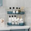 imageCorner Bathroom Counter Organizer Bathroom Countertop Shelf Makeup Organizer for Vanity Perfume Tray for Corner Storage 2 Tiers Blue