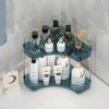imageCorner Bathroom Counter Organizer Bathroom Countertop Shelf Makeup Organizer for Vanity Perfume Tray for Corner Storage 2 Tiers Blue