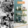 imageCorner Bathroom Counter Organizer Bathroom Countertop Shelf Makeup Organizer for Vanity Perfume Tray for Corner Storage 3 Tiers WhiteGreen