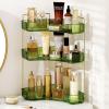 imageCorner Bathroom Counter Organizer Bathroom Countertop Shelf Makeup Organizer for Vanity Perfume Tray for Corner Storage 3 Tiers WhiteGreen