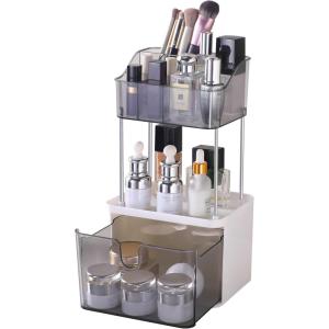 image2Drawer Bathroom Makeup Organizer MultiPurpose Makeup Storage Rack with Cosmetic Counter Organizer 2Tier Grey
