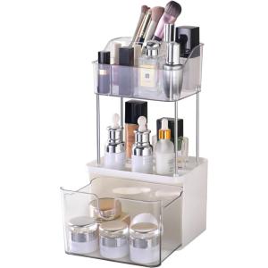 image2Drawer Bathroom Organizer MultiPurpose Makeup Storage Rack for Vanity 2Tier Cosmetic Organizer White