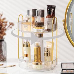 image360 Rotating Makeup Organizer for Vanity Bathroom Countertop Spinning Perfume Organizer HighCapacity Cosmetic and Skincare Dresser Make Up Holder Rack 2 Tiers GreyPearl White