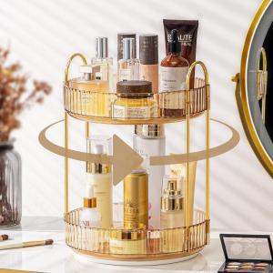 image360 Rotating Makeup Organizer for Vanity Bathroom Countertop Spinning Perfume Organizer HighCapacity Cosmetic and Skincare Dresser Make Up Holder Rack 2 Tiers YellowHonorable Gold