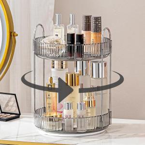image360 Rotating Makeup Organizer for Vanity Bathroom Countertop Spinning Perfume Organizer HighCapacity Cosmetic and Skincare Dresser Make Up Holder Rack 2 Tiers YellowClassic Grey