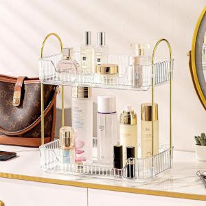 imageBathroom Counter Organizer Countertop Shelf Skincare Organizer Perfume Holder for Dresser Bathroom Countertop Tray for Cosmetic Skin Care Lipstick 2 Tiers White