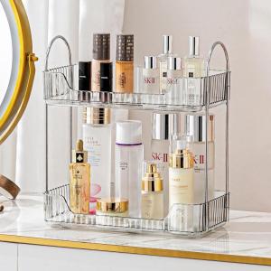 imageBathroom Counter Organizer Countertop Shelf Skincare Organizer Perfume Holder for Dresser Bathroom Countertop Tray for Cosmetic Skin Care Lipstick 2 Tiers Grey