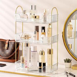 imageBathroom Counter Organizer Countertop Shelf Skincare Organizer Perfume Holder for Dresser Bathroom Countertop Tray for Cosmetic Skin Care Lipstick 3 Tiers White