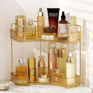 imageCorner Bathroom Counter Organizer Bathroom Countertop Shelf Makeup Organizer for Vanity Perfume Tray for Corner Storage 3 Tiers WhiteGold