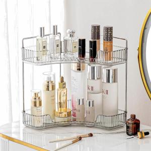 imageCorner Bathroom Counter Organizer Bathroom Countertop Shelf Makeup Organizer for Vanity Perfume Tray for Corner Storage 3 Tiers WhiteGrey