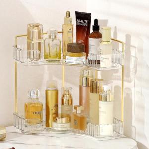 imageCorner Bathroom Counter Organizer Bathroom Countertop Shelf Makeup Organizer for Vanity Perfume Tray for Corner Storage 3 Tiers WhiteWhite