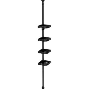 imageCorner Shower Caddy Tension Pole 4layer adjustable storage rack Rustproof bathroom organizer for shower and bathtubDrill FreeFits 3346 to 124 Inch Height Black Black four layersBlack four layers
