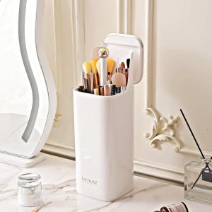 imageMakeup Brush Holder with Lid Cosmetic Tools OrganizerBlackWhite