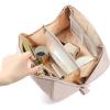 imageNISHEL Travel Makeup Bag for Women Fluffy ampamp Lightweight Open Flat Cosmetic Organizer with Multiple Functional Divider for Brush Independent Storage Handle for Easy Portability Pink