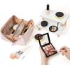 imageNISHEL Travel Makeup Bag for Women Fluffy ampamp Lightweight Open Flat Cosmetic Organizer with Multiple Functional Divider for Brush Independent Storage Handle for Easy Portability Pink
