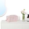 imageNISHEL Travel Makeup Bag for Women Fluffy ampamp Lightweight Open Flat Cosmetic Organizer with Multiple Functional Divider for Brush Independent Storage Handle for Easy Portability Pink
