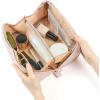 imageNISHEL Travel Makeup Bag for Women Fluffy ampamp Lightweight Open Flat Cosmetic Organizer with Multiple Functional Divider for Brush Independent Storage Handle for Easy Portability Pink