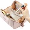 imageNISHEL Travel Makeup Bag for Women Fluffy ampamp Lightweight Open Flat Cosmetic Organizer with Multiple Functional Divider for Brush Independent Storage Handle for Easy Portability Pink