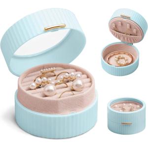 imageCANITORON Small Travel Jewelry BoxMini Portable HIPS Plastic Jewelry Organizer 2Layers Display Storage Case for Women EarringsEarring BacksNecklacesBraceletsLipstickRingsBlue