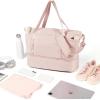 imageNISHEL Doublelayer Weekender Bags for Women Personal Item Duffle Bag with Shoes Compartment Large Capacity Travel Bag Overnight Luggage Bag with Pocket Pink