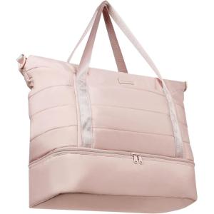 imageNISHEL Doublelayer Weekender Bags for Women Personal Item Duffle Bag with Shoes Compartment Large Capacity Travel Bag Overnight Luggage Bag with Pocket Pink