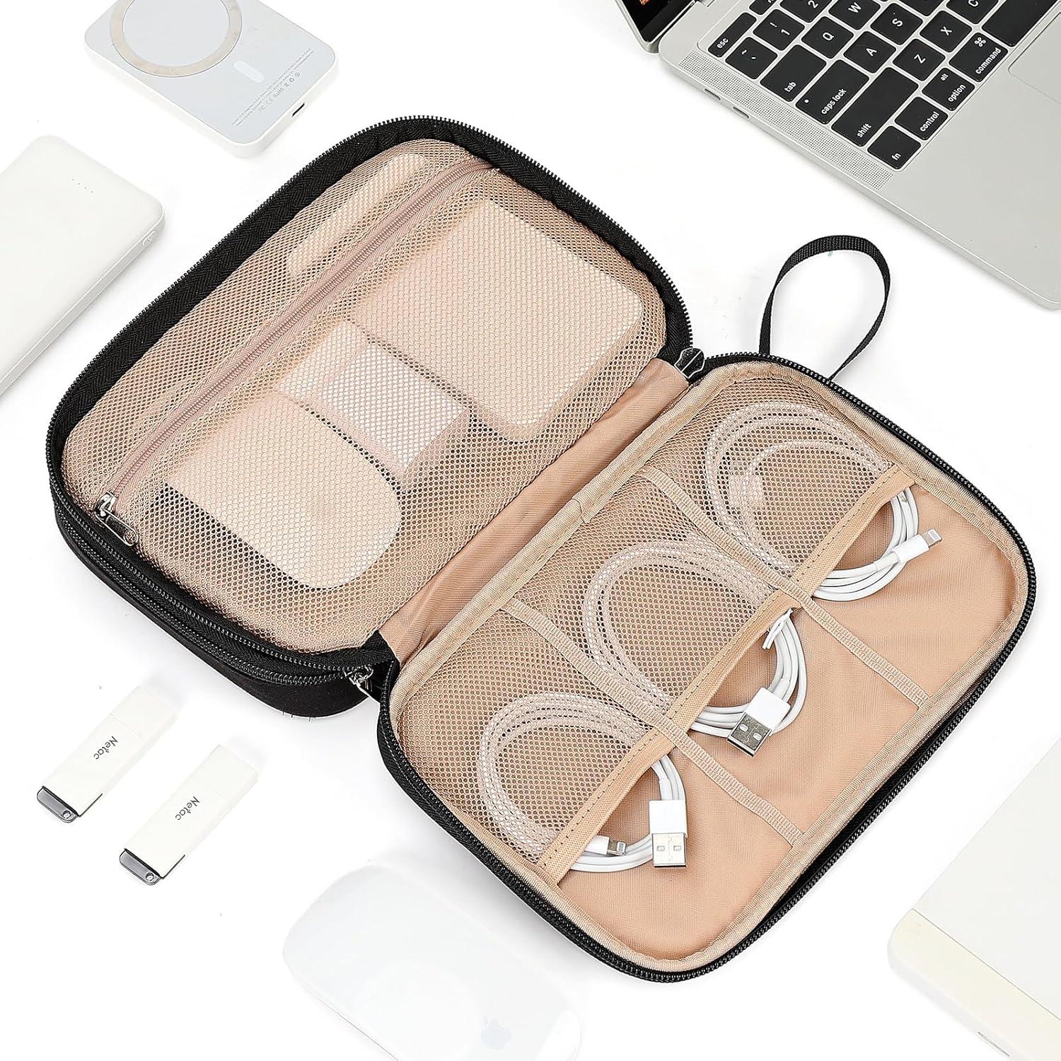 imageNISHEL Travel Cord Organizer Case Double Layers Tech Electronic Bag Essentials for Charger Cable Phone Flash drive Large PurpleBlack