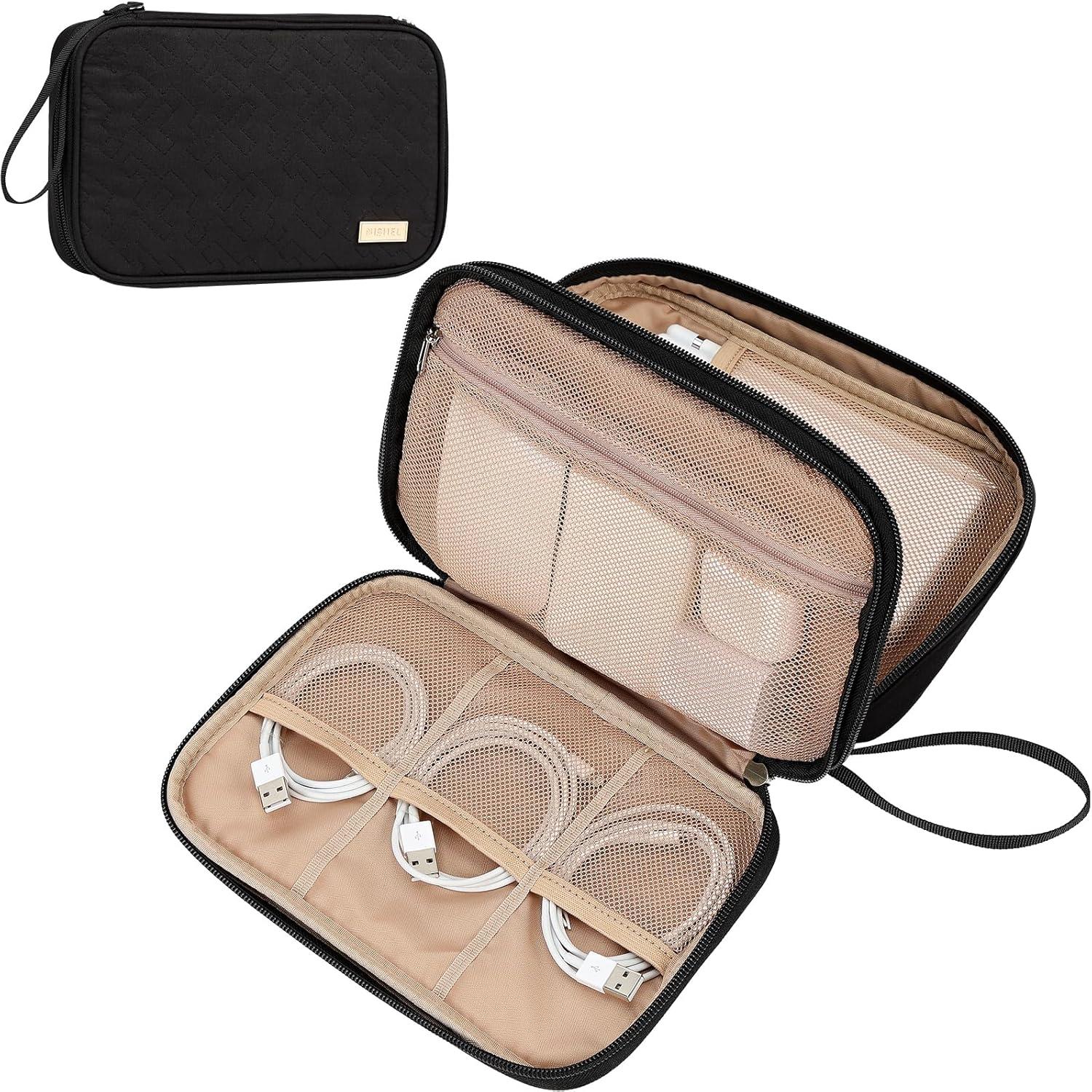 imageNISHEL Travel Cord Organizer Case Double Layers Tech Electronic Bag Essentials for Charger Cable Phone Flash drive Large PurpleBlack