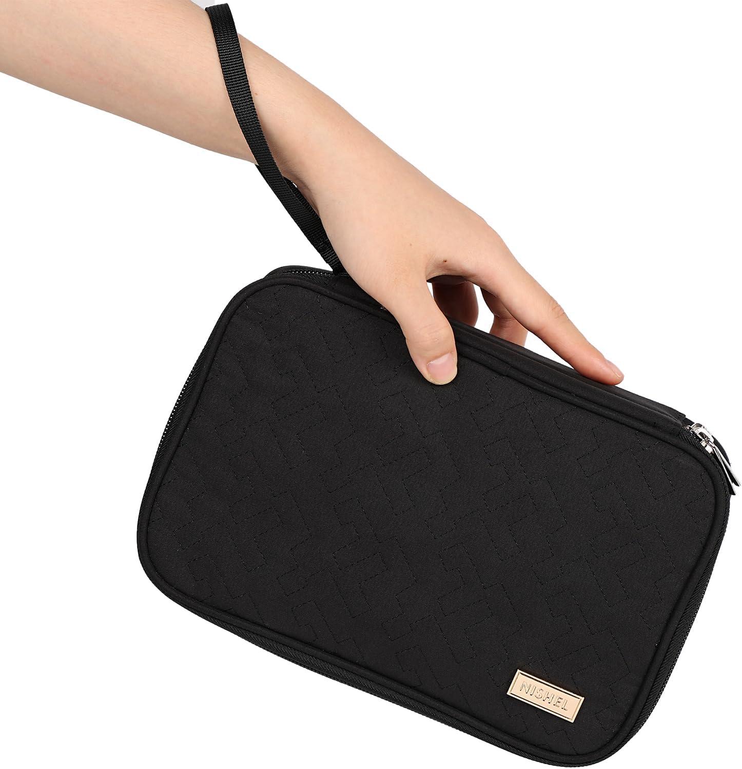 imageNISHEL Travel Cord Organizer Case Double Layers Tech Electronic Bag Essentials for Charger Cable Phone Flash drive Large PurpleBlack