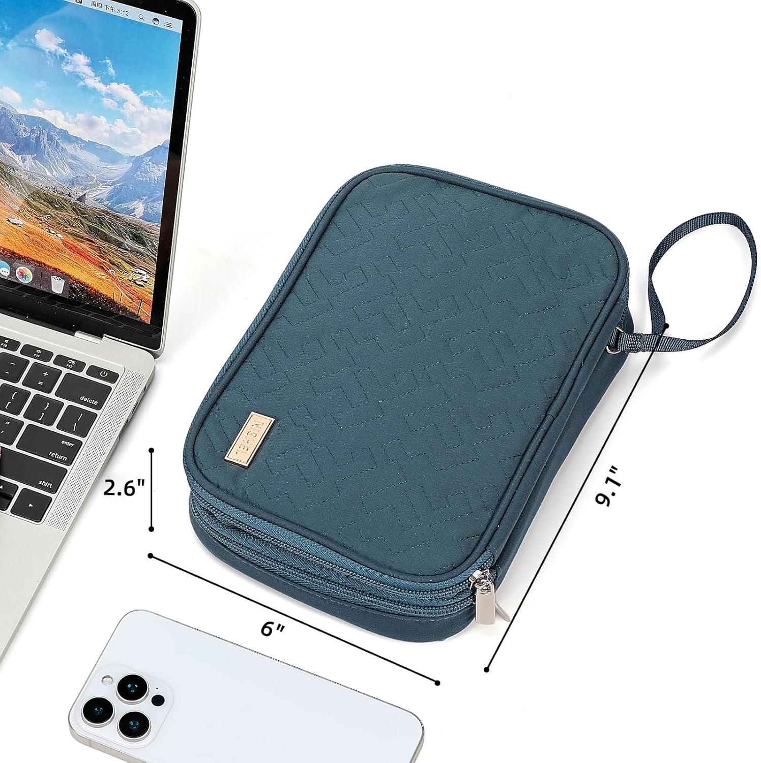 imageNISHEL Travel Cord Organizer Case Double Layers Tech Electronic Bag Essentials for Charger Cable Phone Flash drive Large PurpleLakeBlue