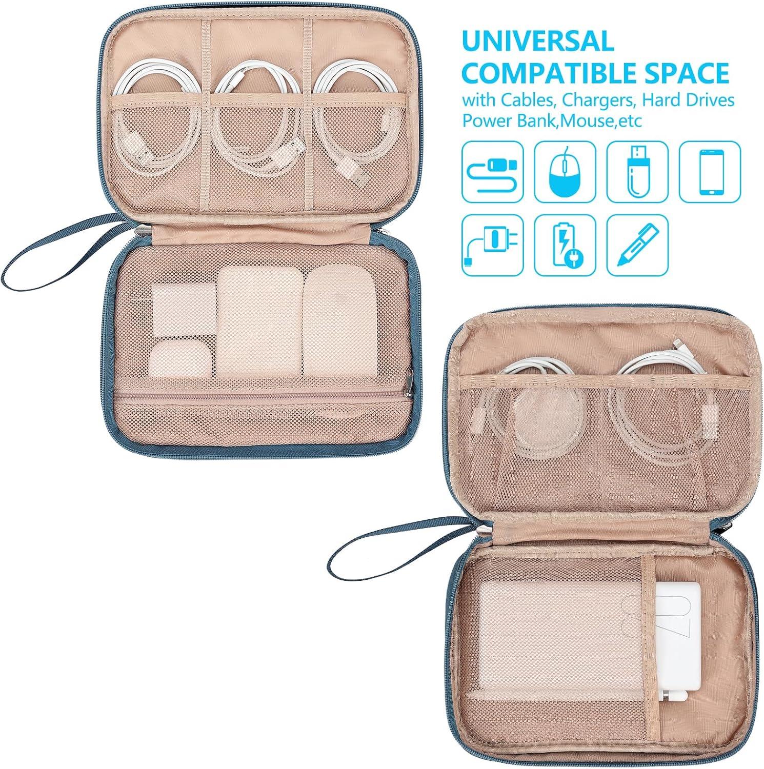 imageNISHEL Travel Cord Organizer Case Double Layers Tech Electronic Bag Essentials for Charger Cable Phone Flash drive Large PurpleLakeBlue