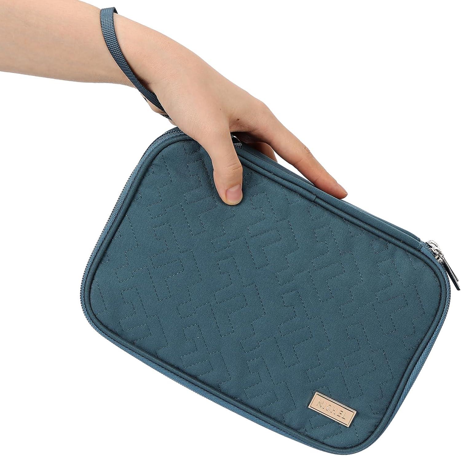 imageNISHEL Travel Cord Organizer Case Double Layers Tech Electronic Bag Essentials for Charger Cable Phone Flash drive Large PurpleLakeBlue